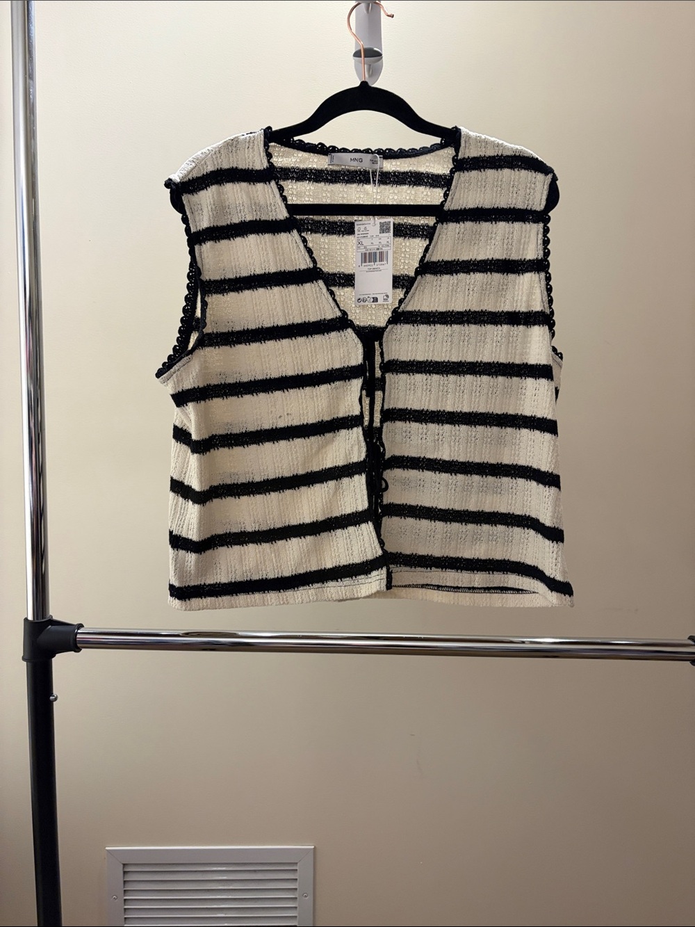 Mango Black and White Striped Knit Vest